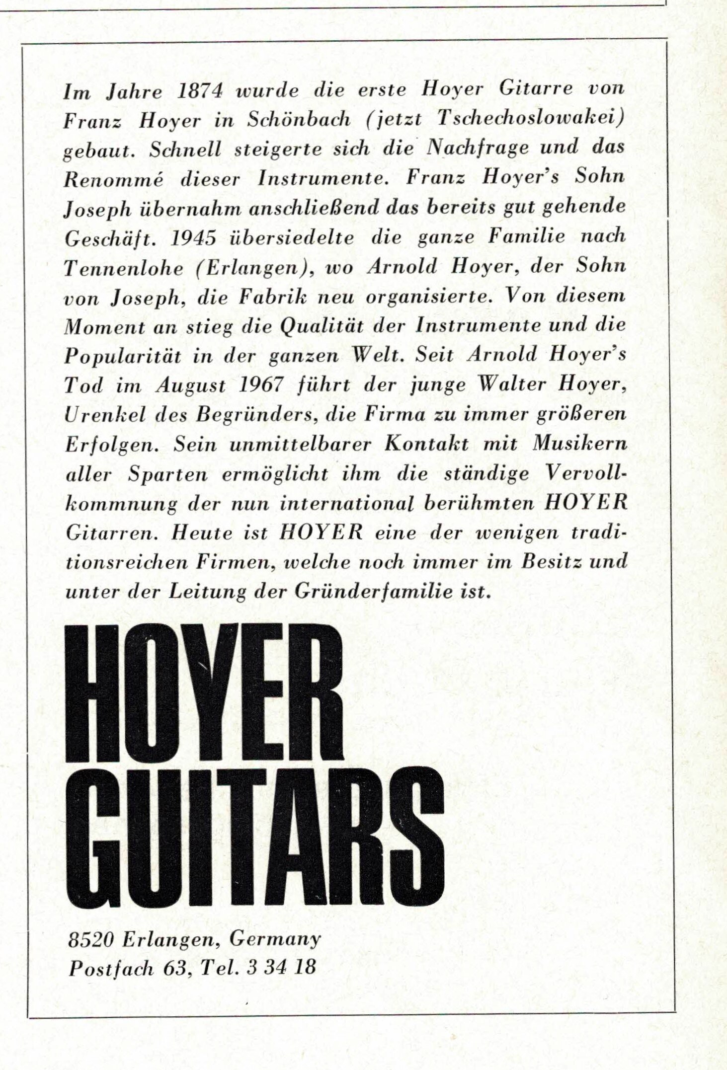 Anzeige im Heimatbuch der Musikstadt Schönbach von 1969