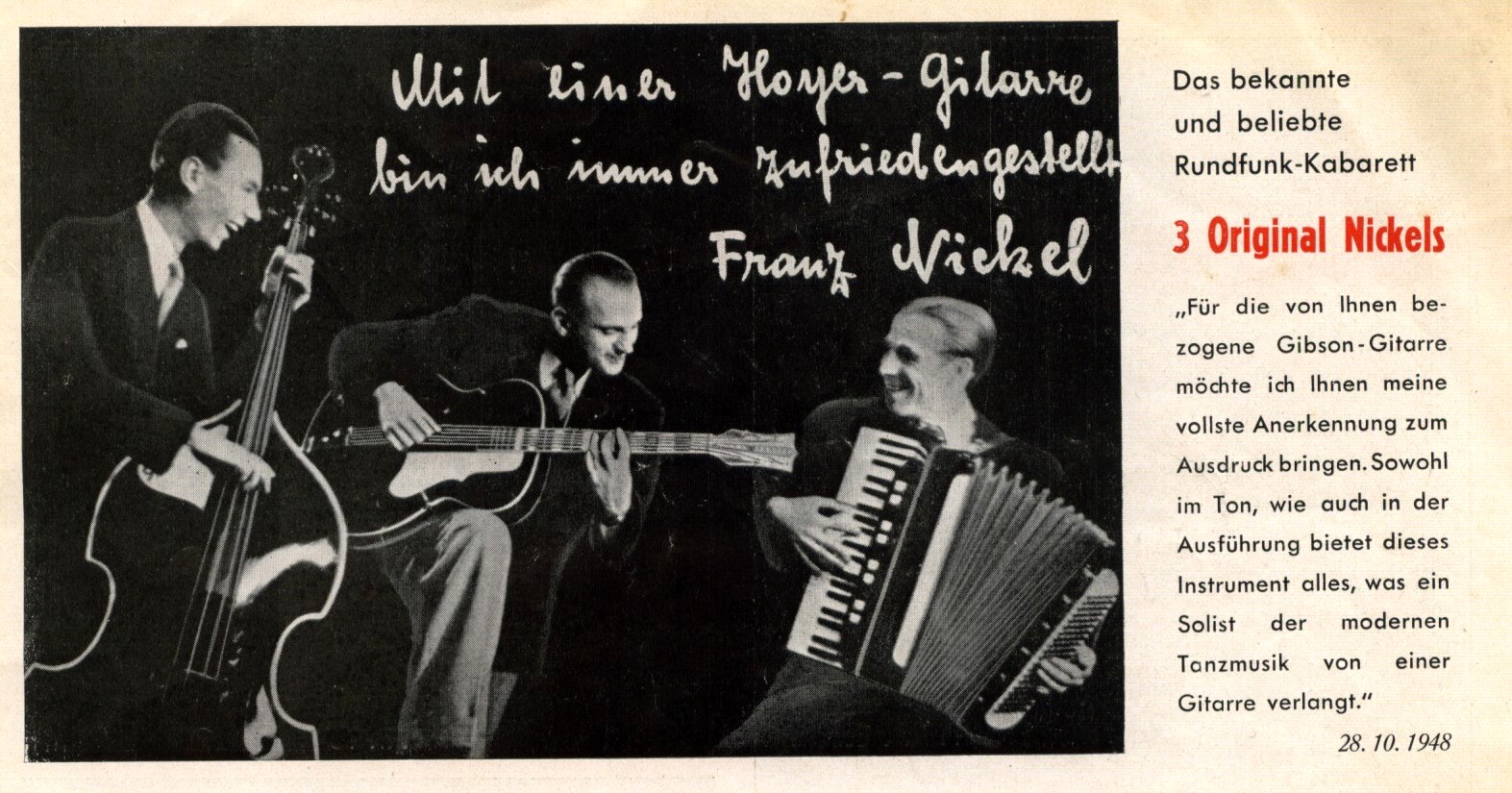 Werbung mit Musikern im Hoyer-Katalog von 1948